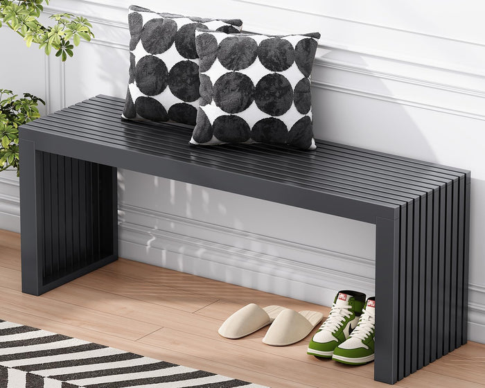 Bamboo Dining Bench, 35'' Slatted Design Entryway Bench, Black