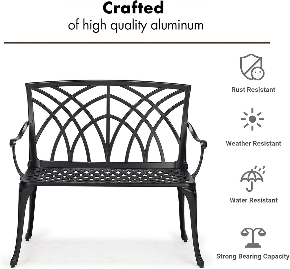 Laurel Canyon 38" Outdoor Patio Bench, Cast Aluminum Construction Furnit...