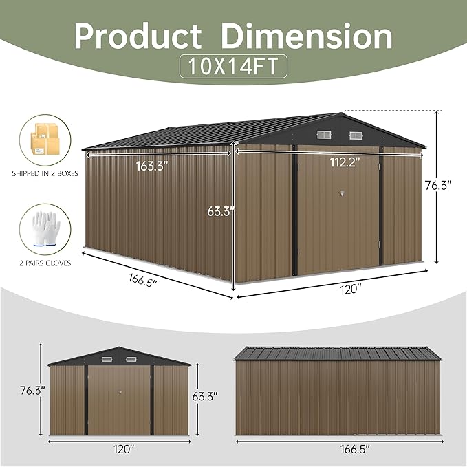 Devoko 10x14 FT Outdoor Storage Shed, Large Metal Storage Sheds with Lockable...