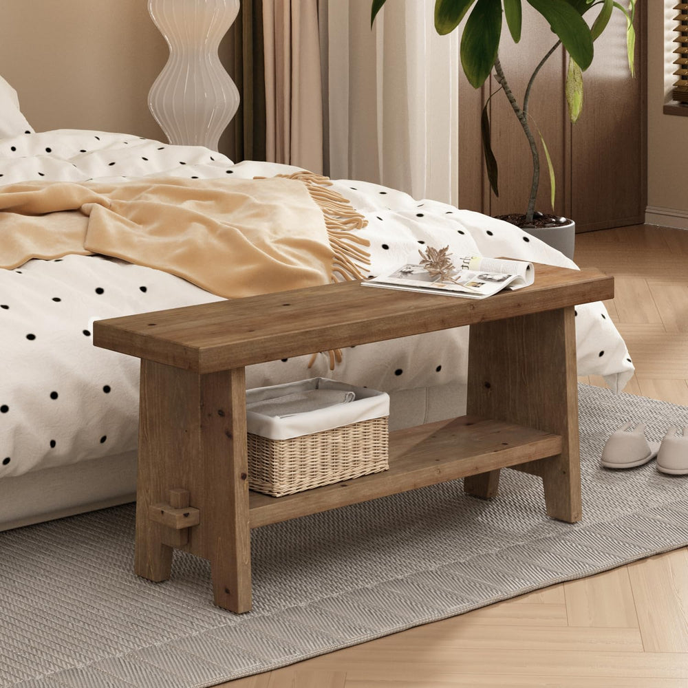 Wood Entryway Bench - 39.4" Farmhouse Long Storage Bench, Indoor