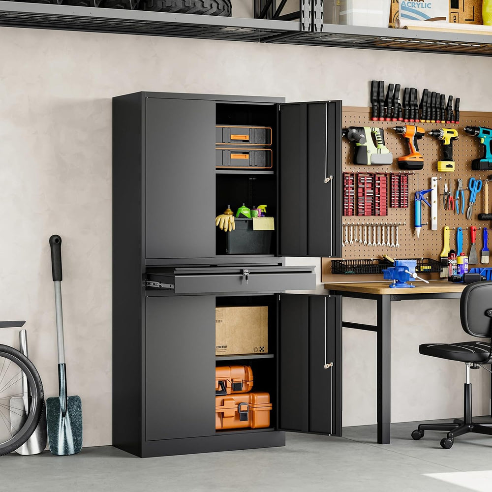 Metal Garage Storage Cabinet with Locking Doors and Adjustable Shelves, 71&qu...