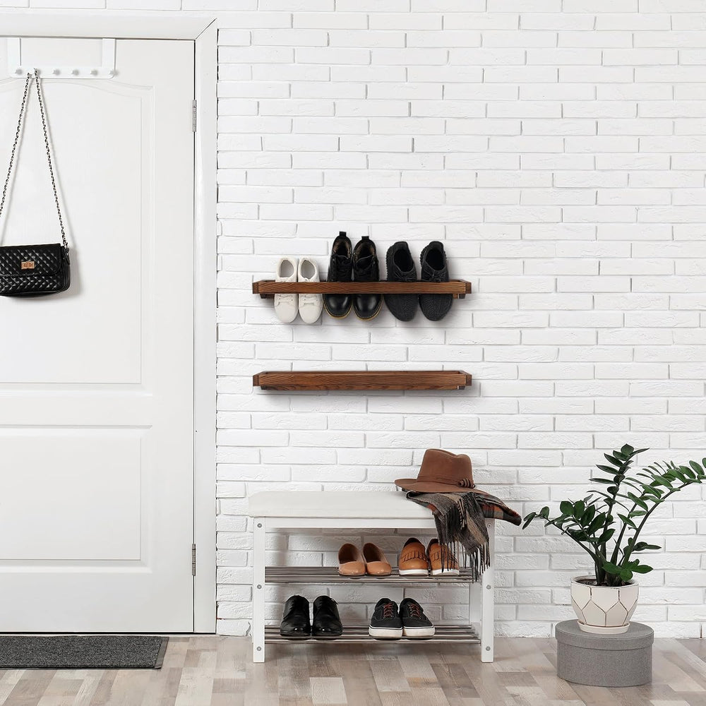 4 Pcs Wall Mounted Wooden Shoe Rack Hanging Shoe Storage, Burnt Wood