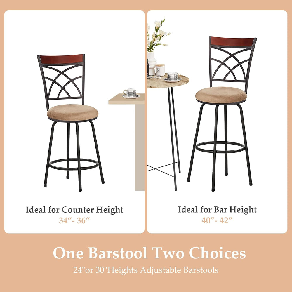 VECELO Barstools, Adjustable Counter Stools, Steel Bistro Pub Chairs, Bar Sto...