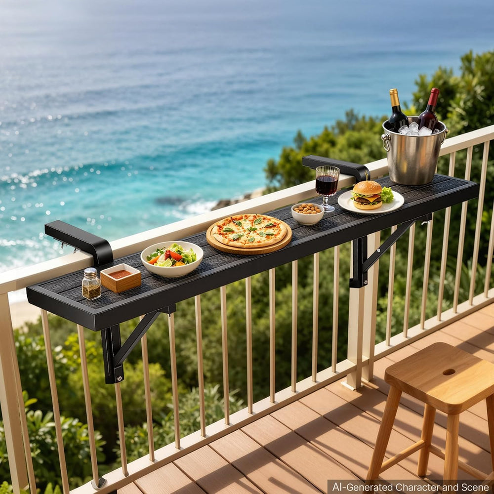 VEVOR Balcony Hanging Table 49" x 9.4" 60 lbs Balcony Railing Bar T...