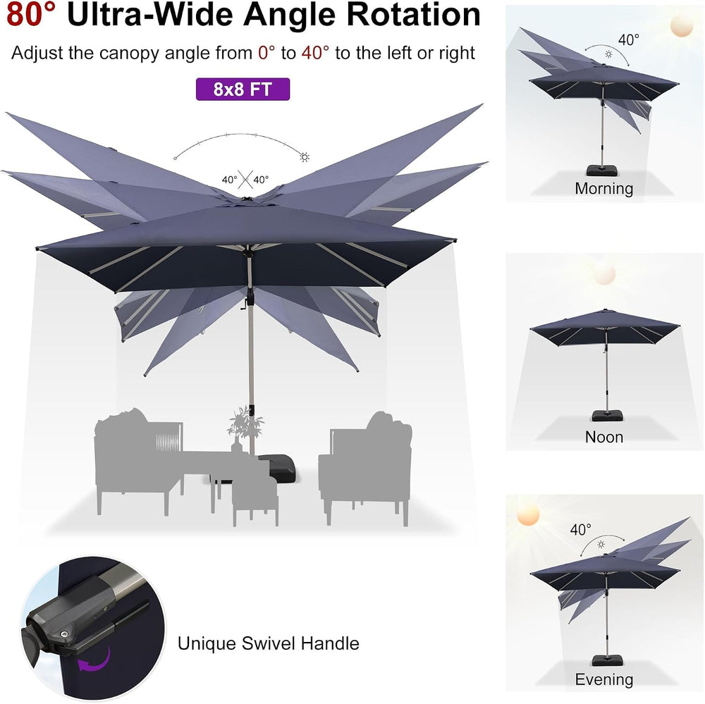 PURPLE LEAF Cantilever Umbrella with Base 8' x 8' Left-right Tilt Nav...