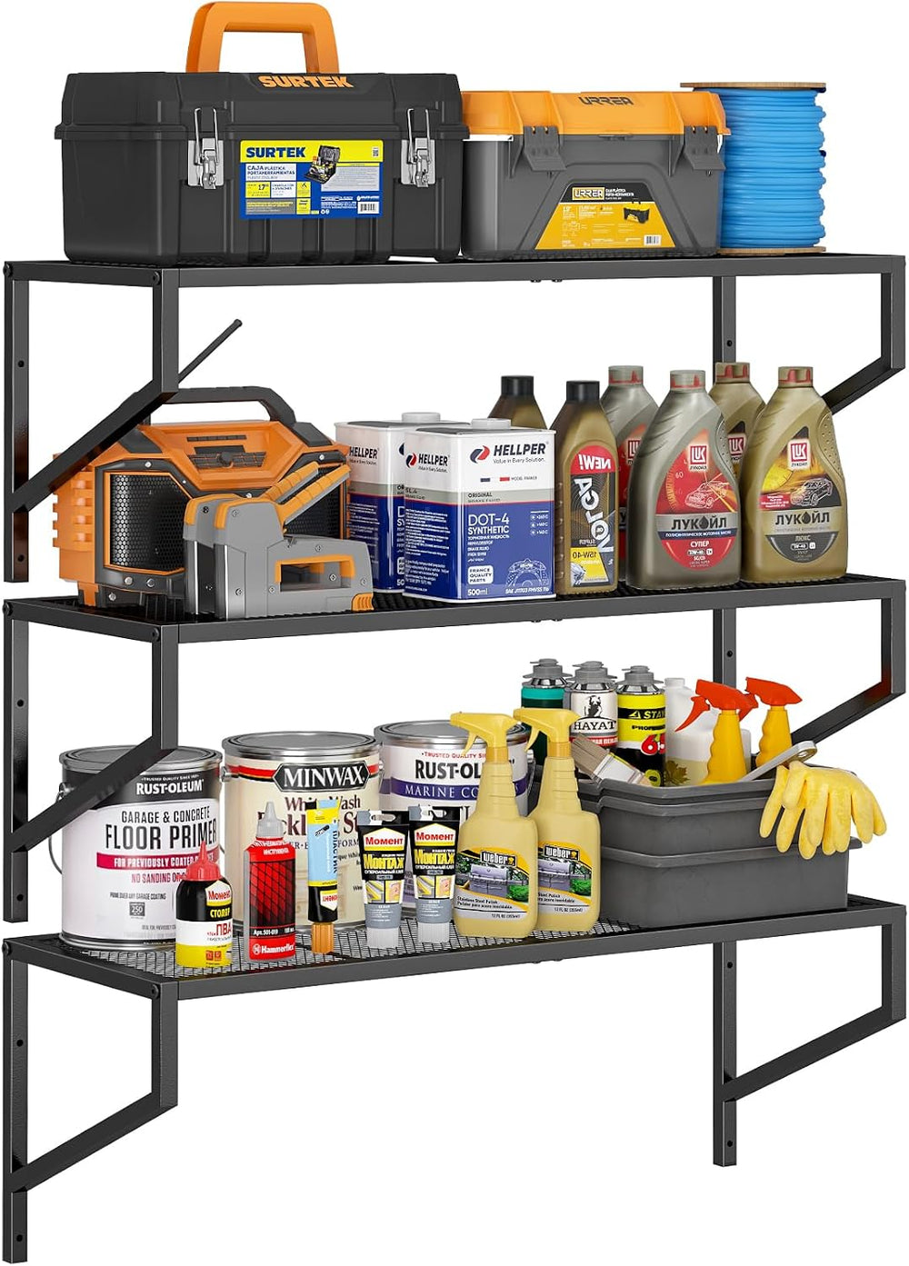 ThreeHio 3 Pack Garage Wall Shelving, Heavy Duty Garage Shelves Wall Mount, H...