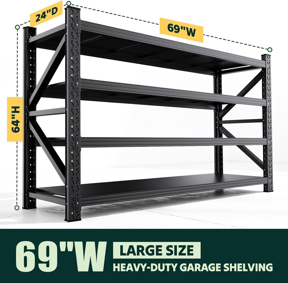 69'W Storage Shelves,4 Tier Heavy Duty Metal Garage Shelving