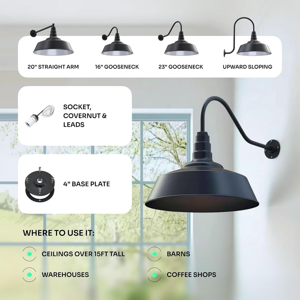 Upslope Gooseneck Large Barn Light 20" Dome | Outdoor Barn | Dark Bronze