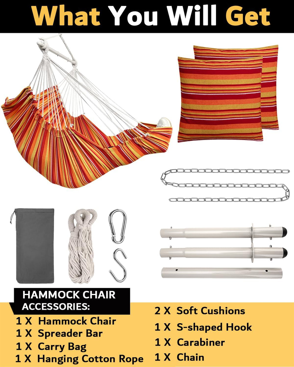 Miztli Hammock Chair Hanging Chair Swing for Bedroom with Foot Rest, Max 500 ...