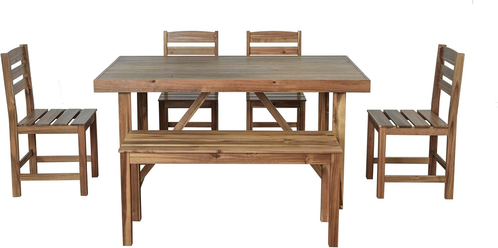 RuiSiSi Outdoor Dining Table Set for 6, Acacia Wood Patio Dining Set with Ben...