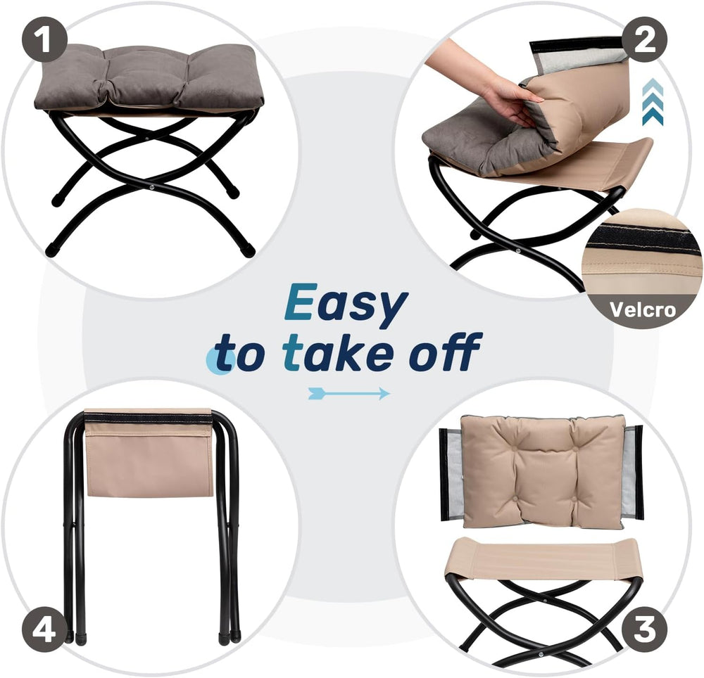 HollyHOME 15"(H) Folding Footrest Stool, Upholstered Small Foldable Otto...