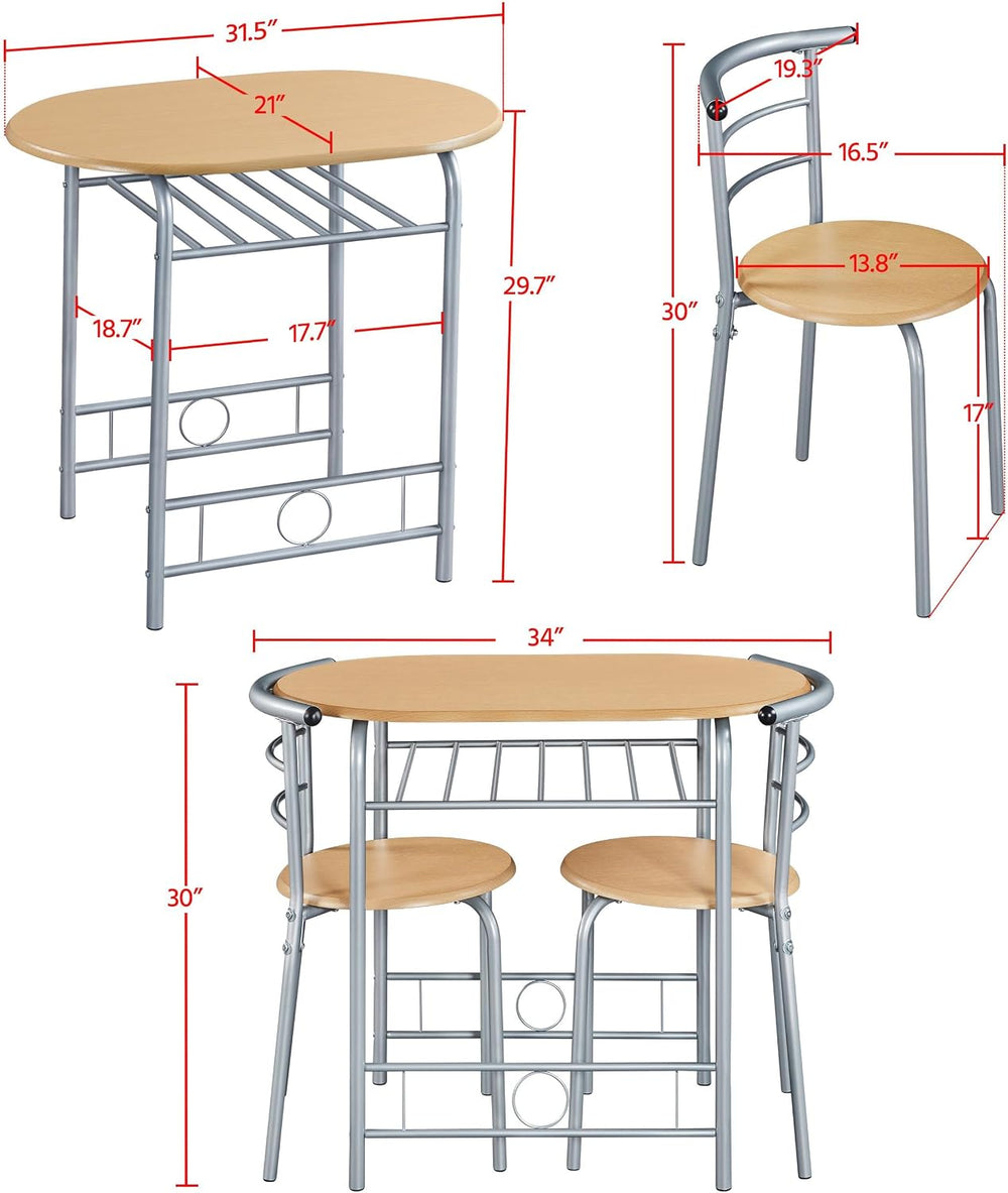 Yaheetech 3 Piece Dining Table Set for 2, Small Table and Chairs, Natural