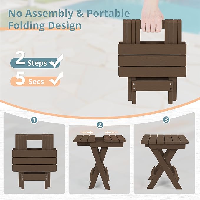 LUE BONA Small Outdoor Folding Side Table, HDPS Outside End Table for Patio, ...