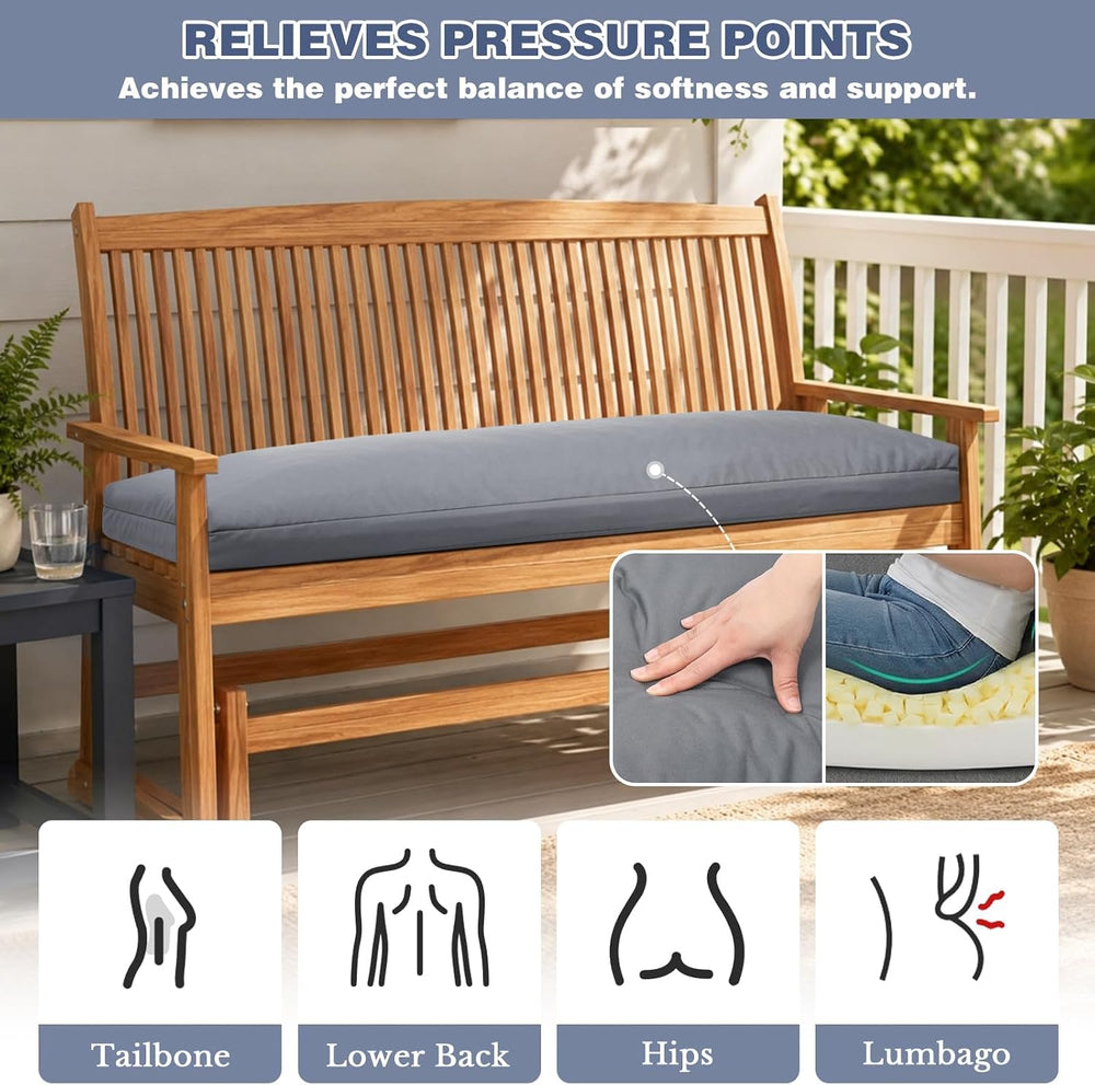 baibu Waterproof Outdoor Bench Cushion with Ties, 42 x 16 x 3.5 Inch, Grey