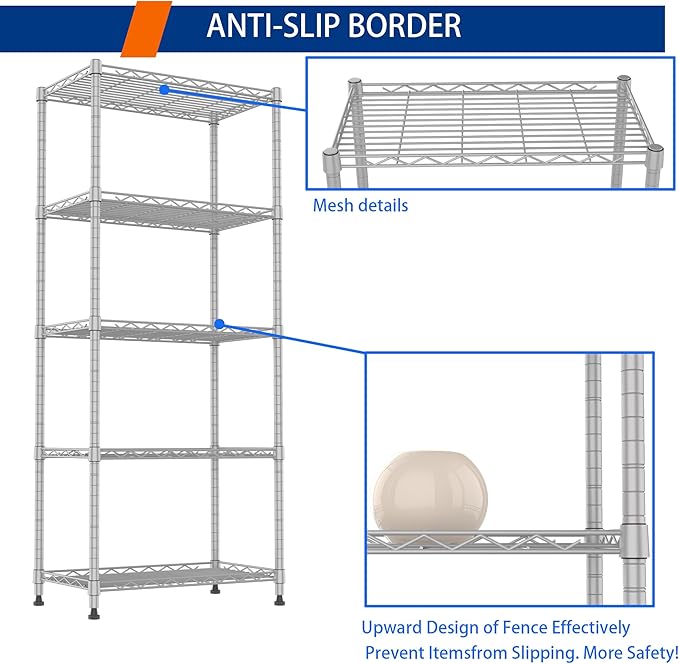 REGILLER 5-Wire Shelving Metal Storage Rack Adjustable Shelves,Standing Stora...
