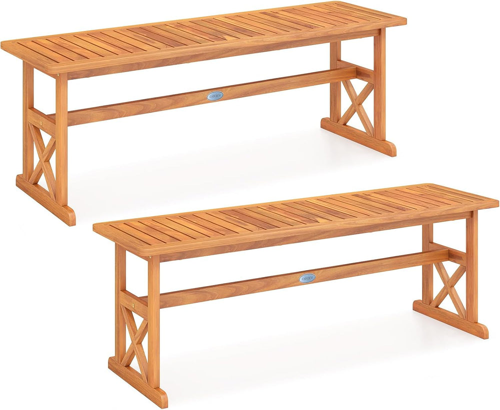HAPPYGRILL Acacia Wood Outdoor Bench for 2-3 People, Patio Bench with Slatted...