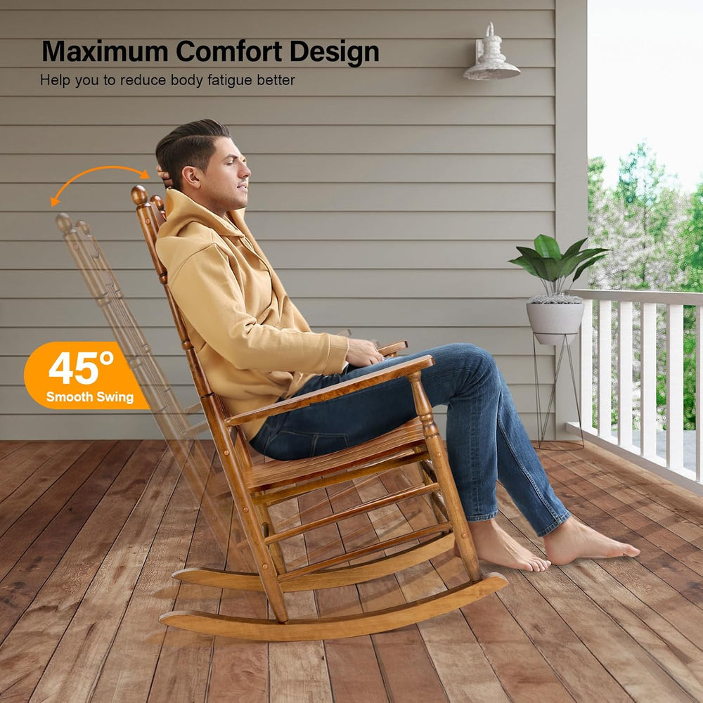 VINGLI Wooden Rocking Chair Outdoor Set of 2, Patio Rockers with High Back, S...