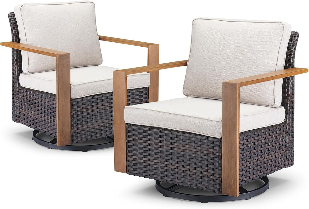 Belord Outdoor Swivel Rocker Chairs Set of 2 with Metal Wide Armrests, Patio ...