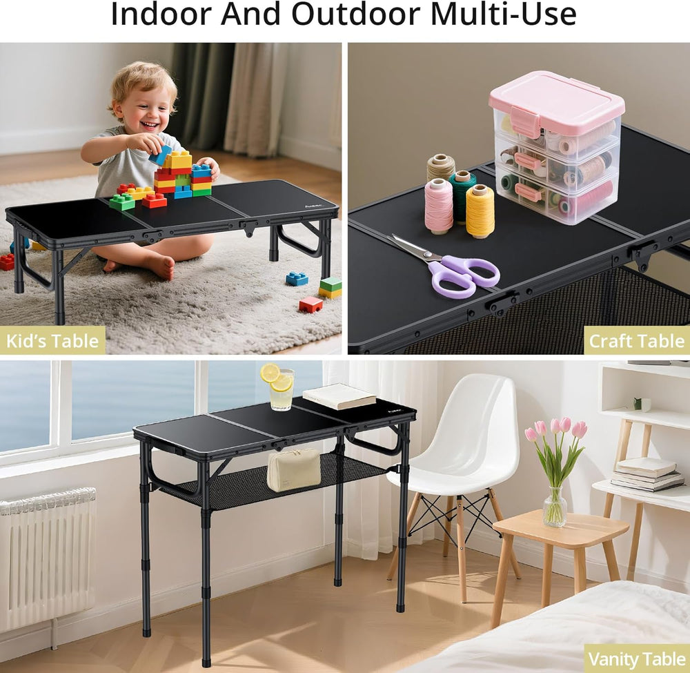 Anbte Folding Camping Table with Storage Net, 3ft Portable Table, 35" x ...