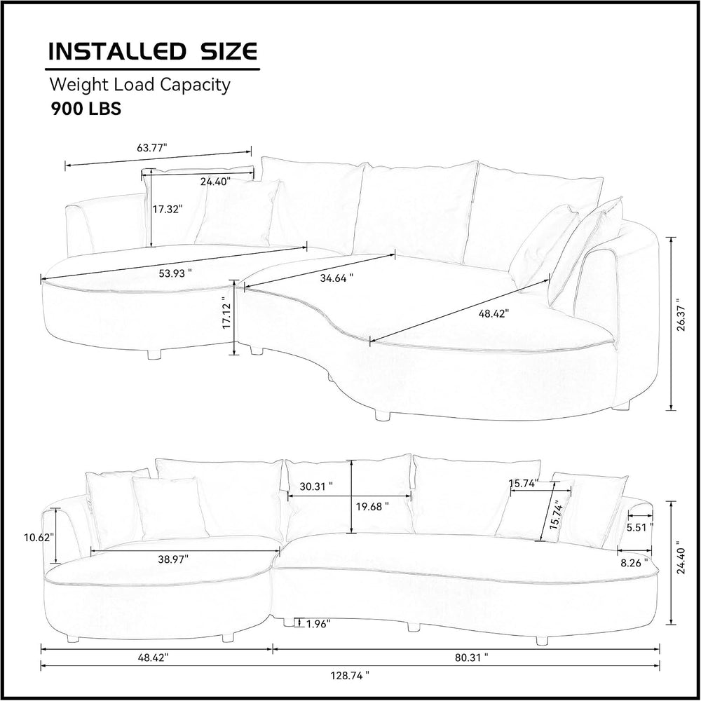 129" Curved Oversized Modular Bonded Leather Sectional Sofa with Left Ch...