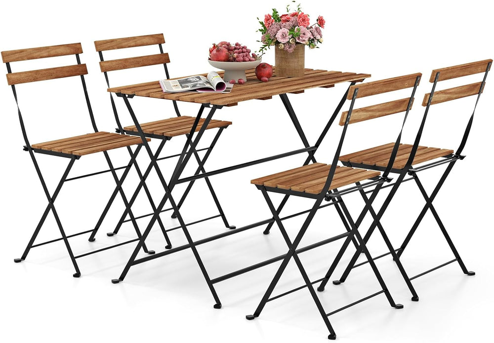GIANTEX 5-Piece Outdoor Dining Table Set for 4, Acacia Wood Bistro Table with...