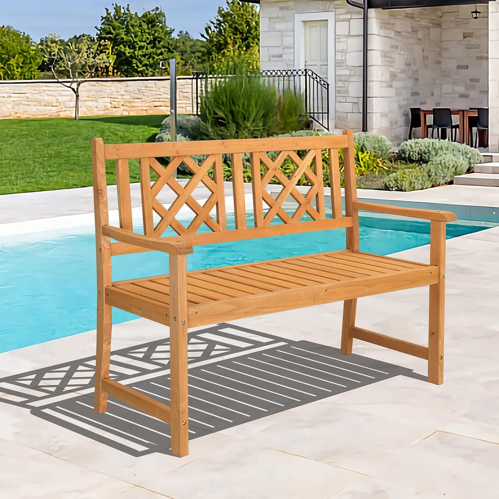 46.5" Outdoor Wooden Garden Bench,2-Person Patio Wooden Bench,All-Weathe...