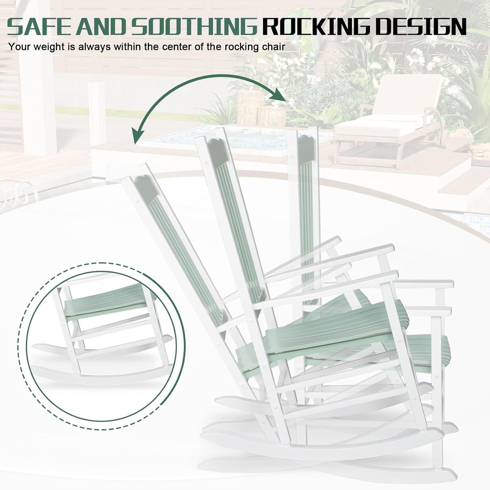 Outdoor Rocking Chair, Solid Wood Wave Shape Rocker, White & Green