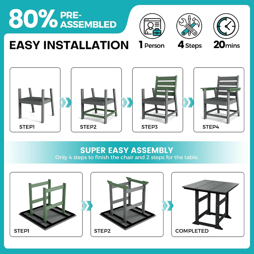 HDPE Outdoor Dining Set, Patio Dining Set of 5, Gray