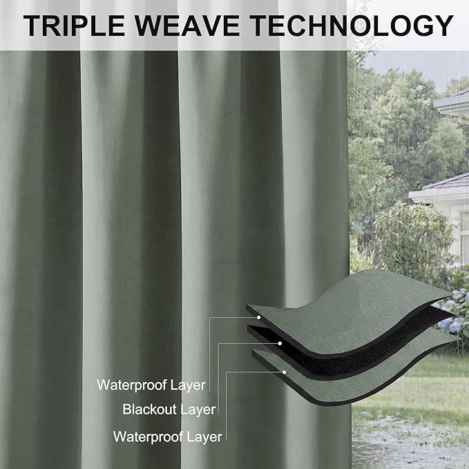 RYB HOME Extra Wide Outdoor Curtains for Patio Waterproof Heavy Duty Thermal ...