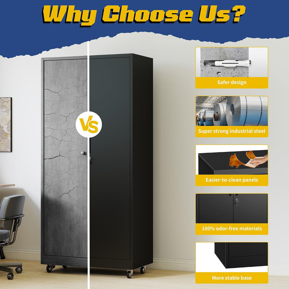 Metal Storage Cabinet, 73" H Garage Storage Cabinets with Wheels