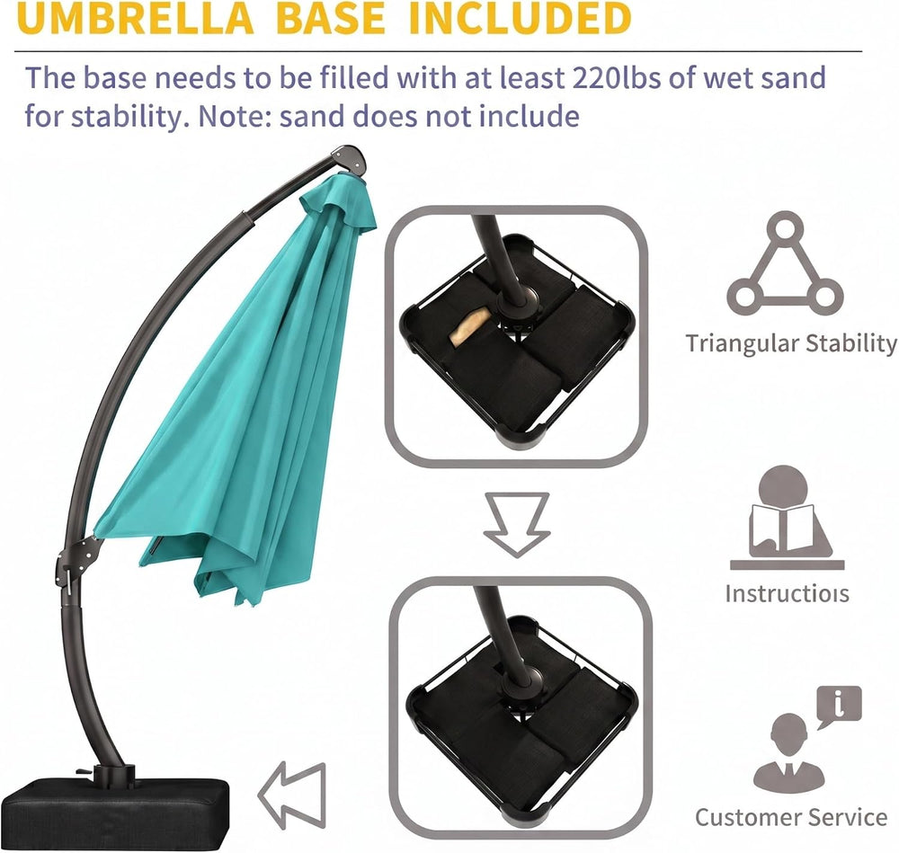 Kingdura 10x10 FT Cantilever Patio Umbrella with Base Included, Large Square ...