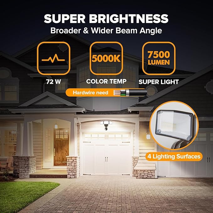 LUTEC 2 Pack 72W 7500LM LED Security Lights Motion Sensor Light Outdoor, 5000...