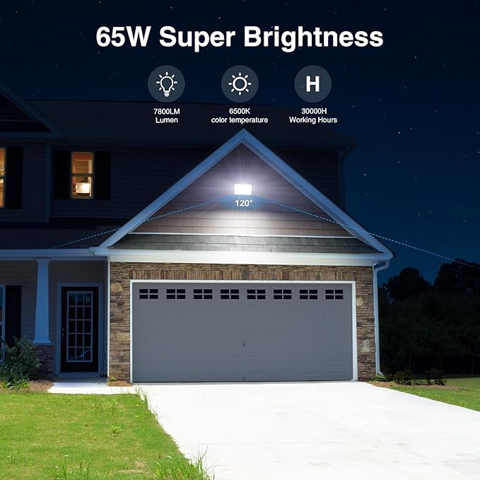 Onforu 65W LED Flood Lights Outdoor with Knuckle Mount, 7800LM Super Bright G...
