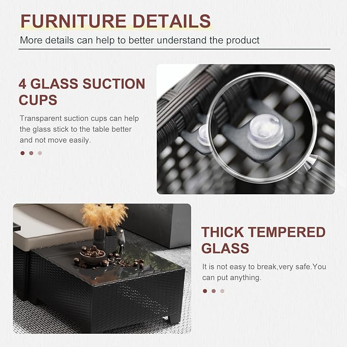 8 Pcs Patio Furniture Set with Fire Pit Table Wicker Outdoor Sectional Sofa, ...