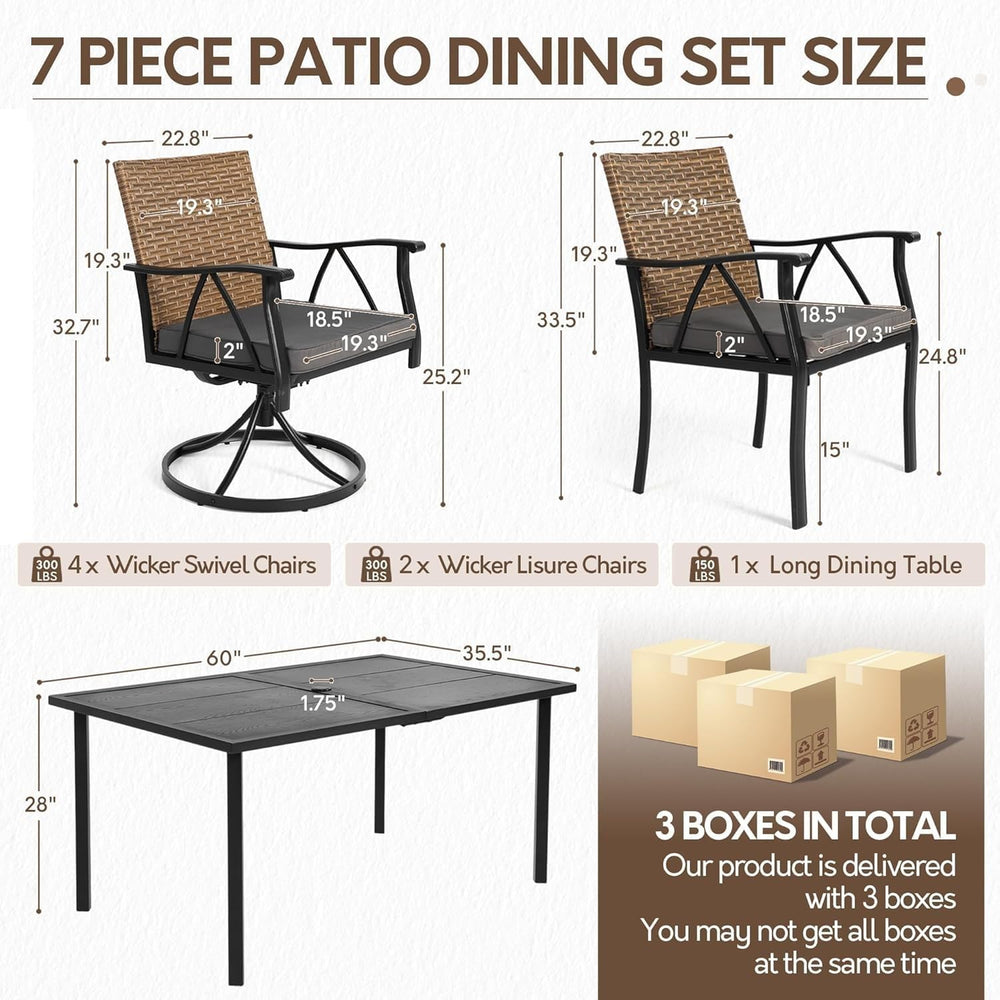 7-Piece Patio Dining Set for 6, Outdoor Dining Set with Wicker Swivel Patio D...