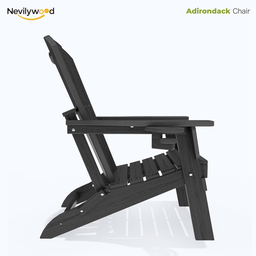 NevilyWood Adirondack Chair, HDPE Folding Outdoor Chair, Black
