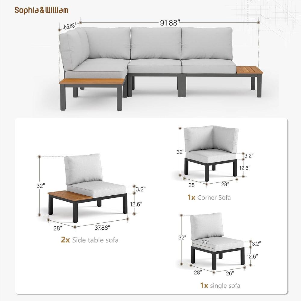 Sophia & William 4 Piece Metal Outdoor Sectional Sofa with Cushion