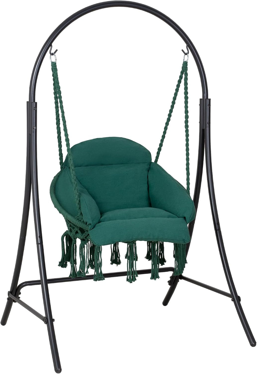 ANOW Heavy Duty Macrame Hammock Swing Chair with Stand, Green Hanging Chair