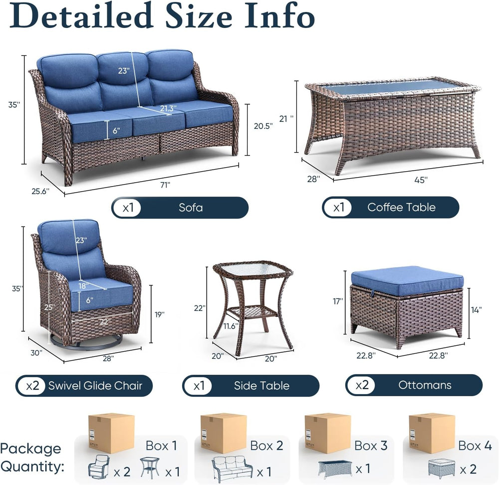 Belord Luxury 6" Thick Cushioned 7 Pieces Patio Furniture Set with Outdo...