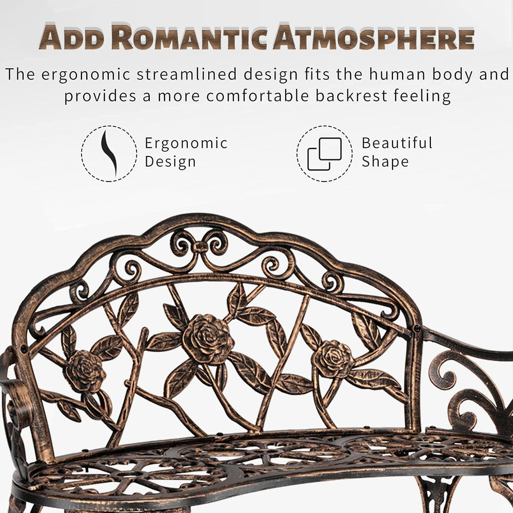 JOYBASE Outdoor Patio Bench - Cast Iron & Aluminum Garden Bench (Bronze)
