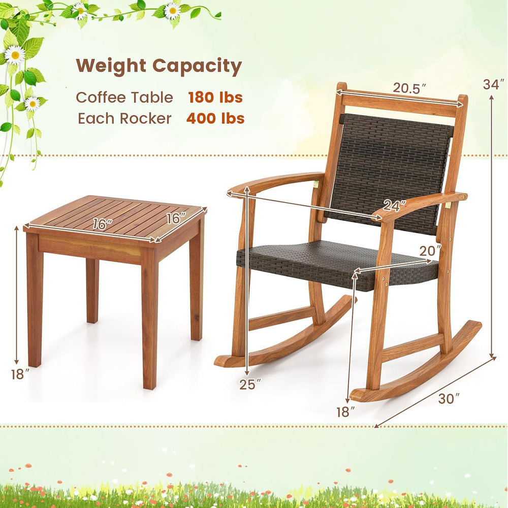 HAPPYGRILL 3 Pieces Rocking Bistro Set Acacia Wood Patio Rocking Chairs with ...