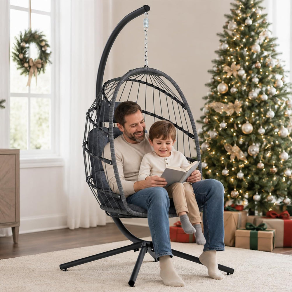Outdoor Egg Chair with Stand, Indoor Egg Hanging Swing - Dark Grey