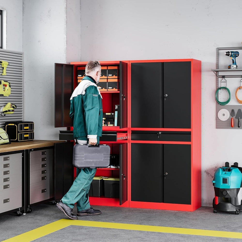 Metal Garage Storage Cabinet with Drawer,4 Door Tool Cabinet with Adjustable ...