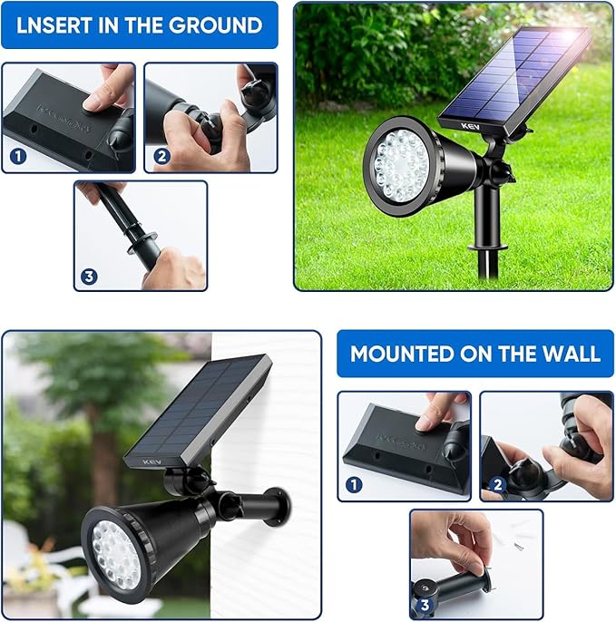 KEV Solar Spot Lights Outdoor,18 LEDs Color Changing RGB Solar Flood Lights w...