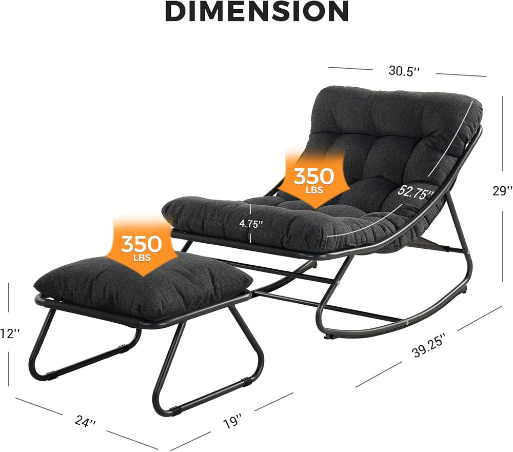 Grand patio Rocking Chair with Footrest for Indoor & Outdoor, Dark Grey