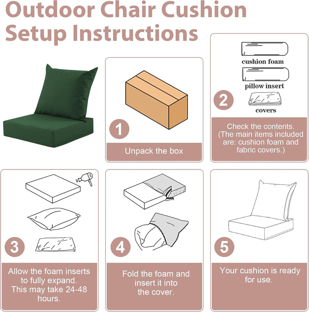 Outdoor Deep Seat Cushion Set, 24x24 Inch, Forest Green, Set of 4