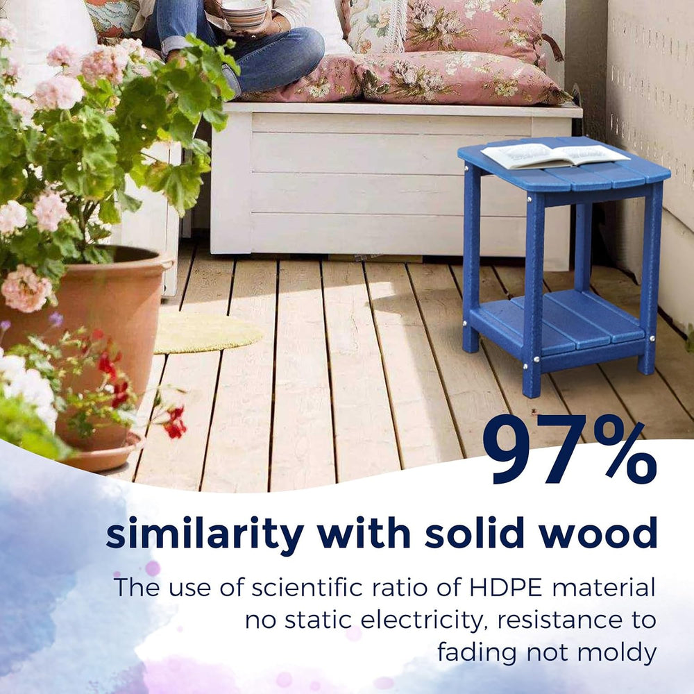 Adirondack Square Outdoor Side Table,2-Tier Storage Patio Side Table, HDPE En...
