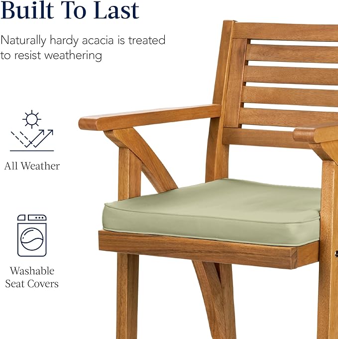 Best Choice Products Set of 2 Outdoor Acacia Wood Bar Stools Bar Chairs for P...