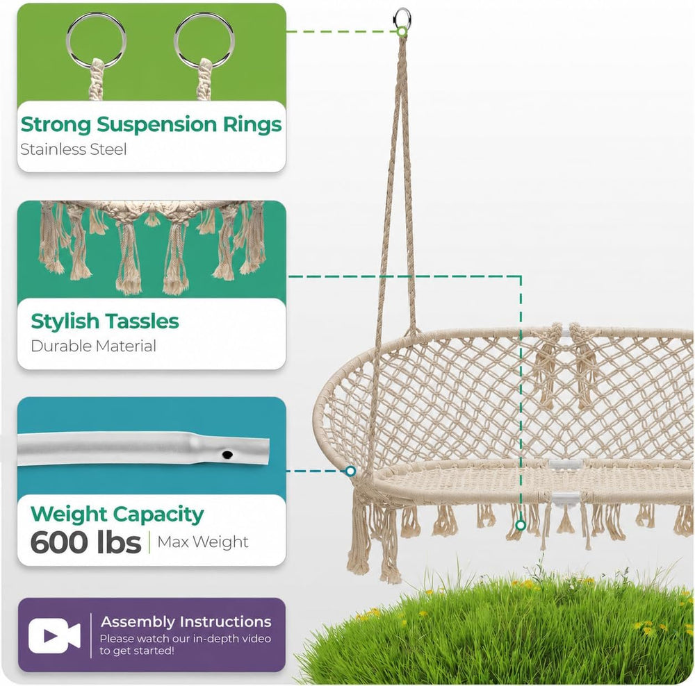 Sorbus Double Hammock Swing, Macrame Double Bench