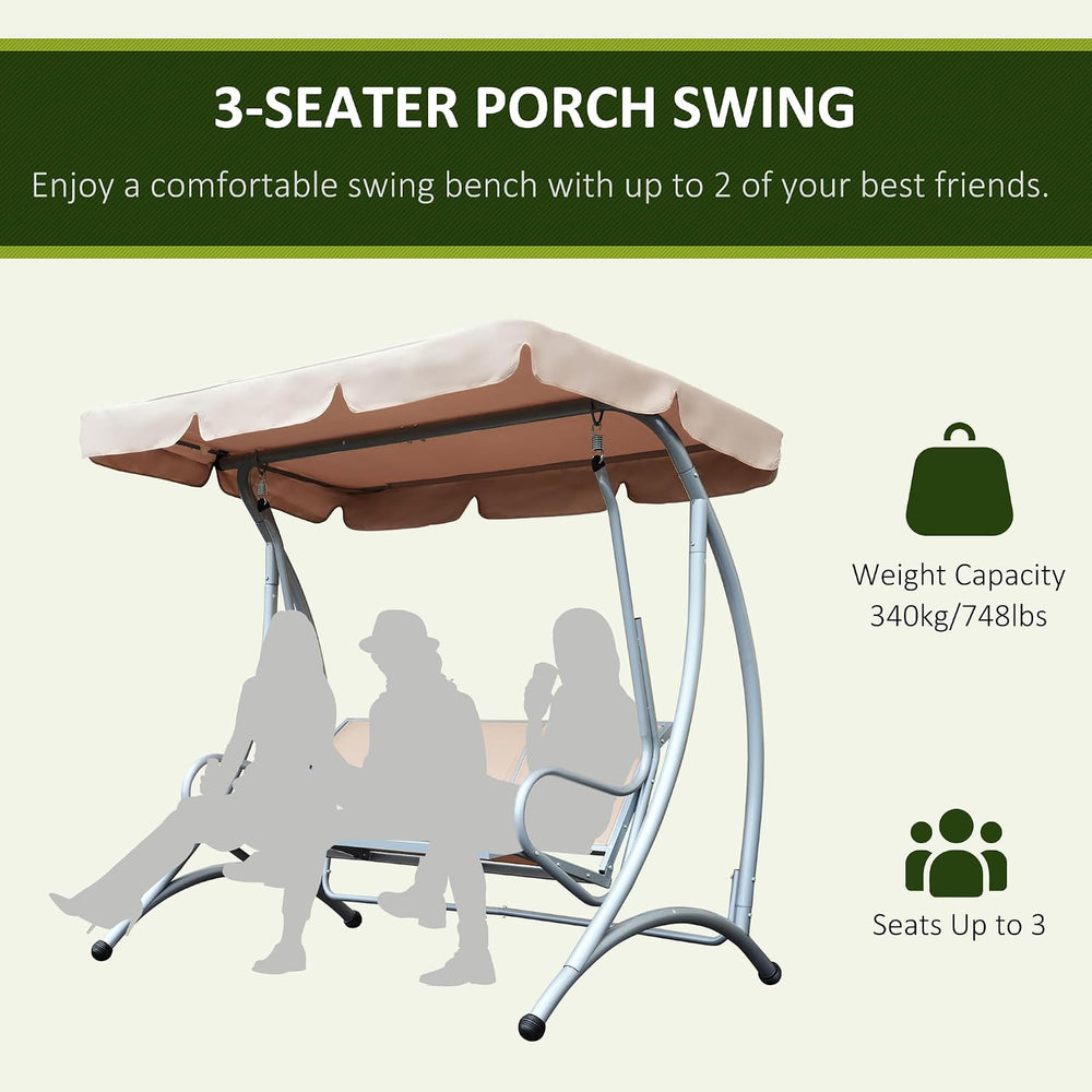 Outsunny 3-Seat Outdoor Porch Swing Chair Patio Swing Glider Beige
